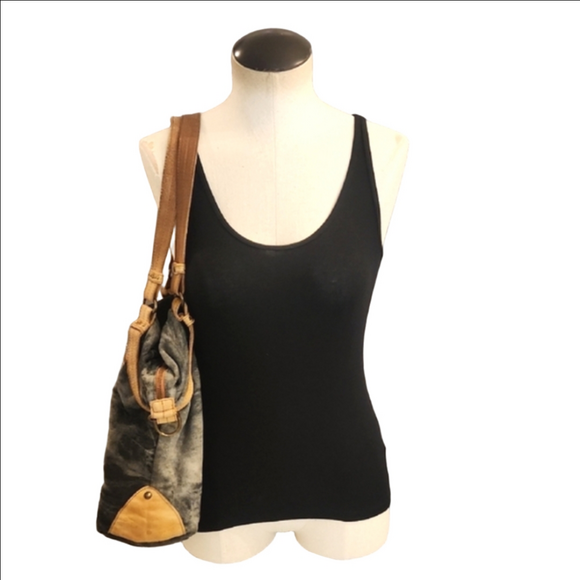 Womens Schuler & Sons Anthropologie gray tie dye & leather shoulder bag. - Picture 3 of 14